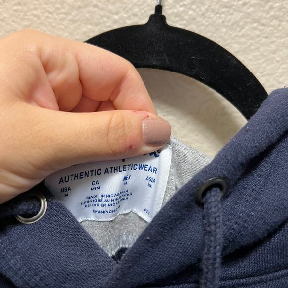 Champion Authentic Athleticwear Hoodie Sweatshirt Jacket Blue Cotton Pullover M - Picture 5 of 6